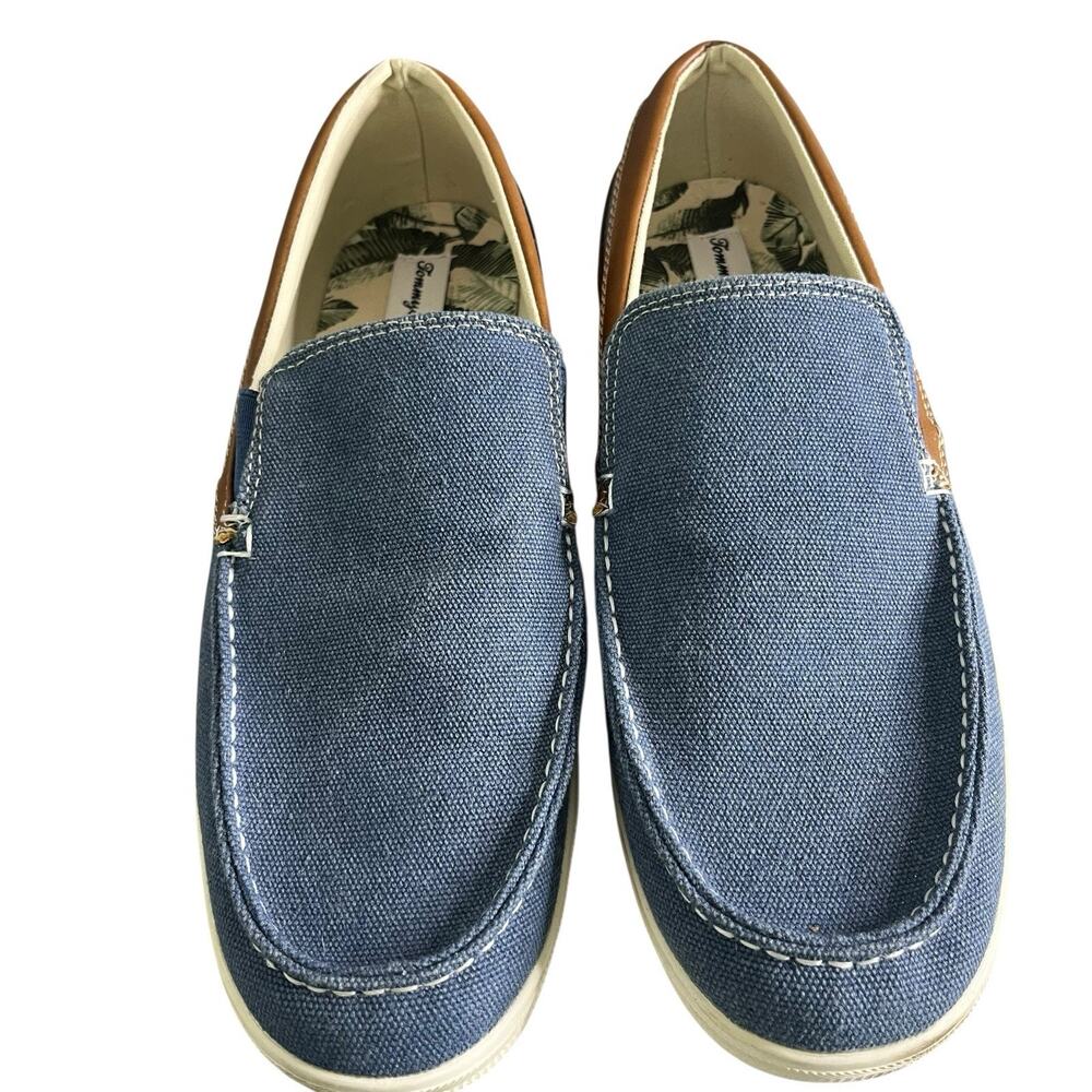 Tommy Bahama Costa Venetian Loafer Men's 10 D Canvas Leather Slip On Casual Blue